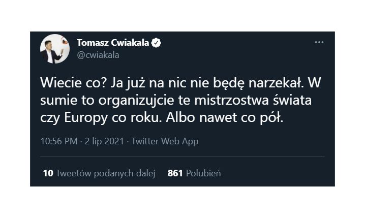 TWEET Tomasza Ćwiąkały po meczu Belgia - Włochy!